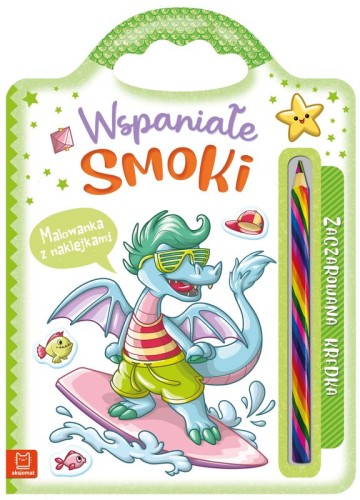 Przejdź do produktu Wspaniałe smoki, Malowanka z naklejkami, zaczarowana kredka, Aksjomat