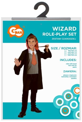 Przejdź do produktu Zestaw Czarodziej (płaszcz z kapturem, kamizelka z krawatem, spodnie) rozm. 120/130