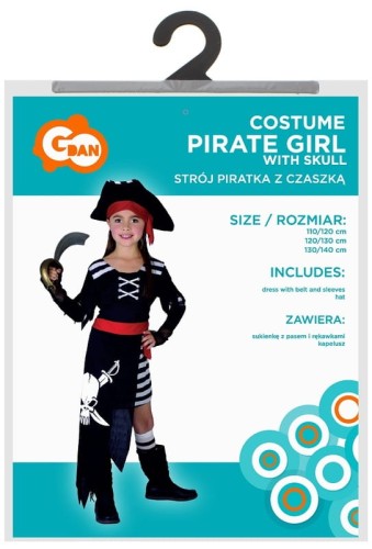 Przejdź do produktu #LSC Zestaw dla dzieci Piratka z Czaszką (sukienka z pasem i rękawkami, kapelusz), rozm. 110/120 c