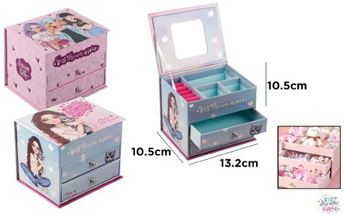 Przejdź do produktu Mini kuferek szkatułka z szufladkami i lusterkiem
