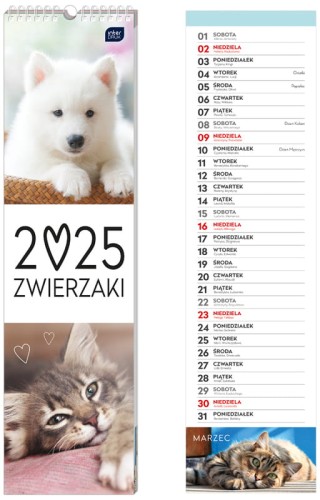 Przejdź do produktu Kalendarz 2025 paskowy Zwierzaki
