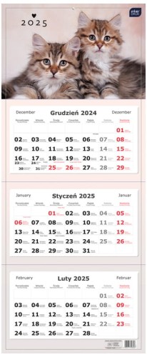 Przejdź do produktu Kalendarz 2025 trójdzielny 82,5x34cm Koty