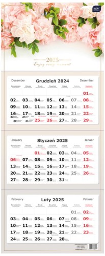 Przejdź do produktu Kalendarz 2025 trójdzielny 82,5x34cm Kwiaty
