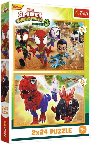 Przejdź do produktu Puzzle 2x24-el. Spidey i dinozaury / Spidey i jego niesamowici przyjaciele Marvel, Trefl