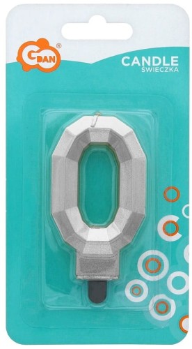 Przejdź do produktu Świeczka cyferka 0 Diament metalik srebrny 7,6cm G