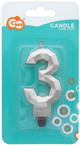 Przejdź do produktu Świeczka cyferka 3 - Diament, metalik srebrny, 7.6 cm, GoDan