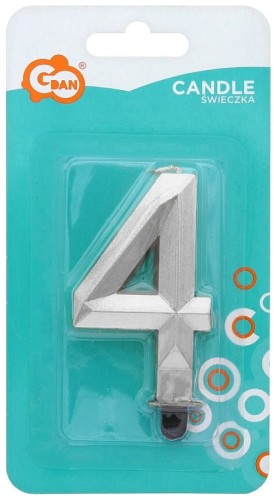 Przejdź do produktu Świeczka cyferka 4 - Diament, metalik srebrny, 7.6 cm, GoDan