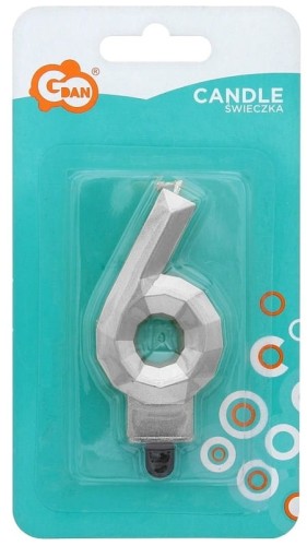 Przejdź do produktu Świeczka cyferka 6 - Diament, metalik srebrny, 7.6 cm, GoDan