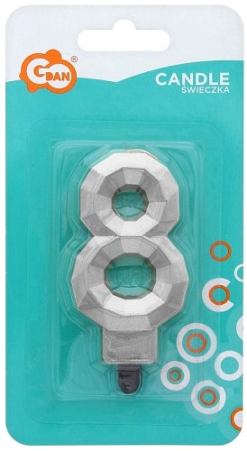 Przejdź do produktu Świeczka cyferka 8 - Diament, metalik srebrny, 7.6 cm, GoDan