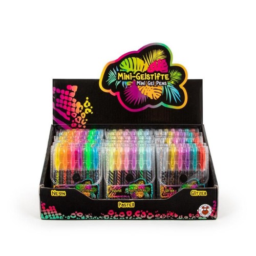 Przejdź do produktu Długopisy żelowe mini 6 szt w etui - 3 rodzaje pastel, neon i brokat, Trendhaus