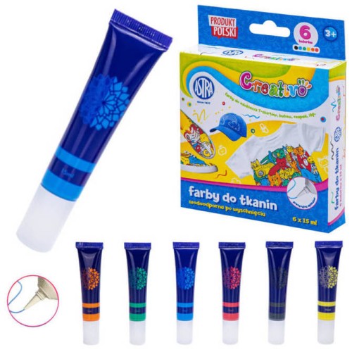 Przejdź do produktu Farby do tkanin 6 x 15ml, Creativo Astra, Astra