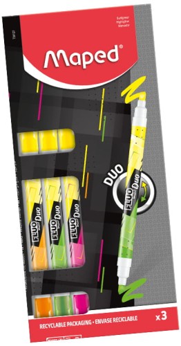 Przejdź do produktu Zakreślacz dwustronny Fluo Duo mix kolorów 3szt, Maped