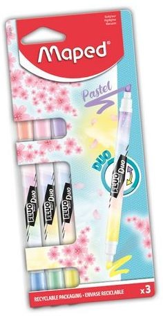 Przejdź do produktu Zakreślacz dwustronny Fluo Duo Pastel mix kolorów 3szt, Maped