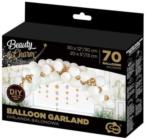 Przejdź do produktu Girlanda balonowa B&C biało-złota, 70 szt.