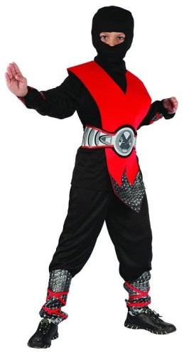 Przejdź do produktu Zestaw Czerwony Ninja (koszula, kaptur, spodnie, ochraniacz, pas, ochraniacze na ręce i nogi), rozm. 120/130 cm