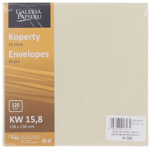 Przejdź do produktu Koperty 158x158 Millenium kremowy P 120g 10szt. Galeria Papieru