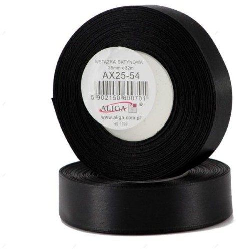 Przejdź do produktu Wstążka satynowa czarna 25 mm 32 mb. AX25-54, Aliga