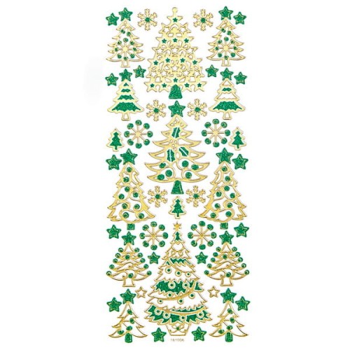 Przejdź do produktu Naklejki brokatowe - choinki gold & green, 44szt, Dp Craft