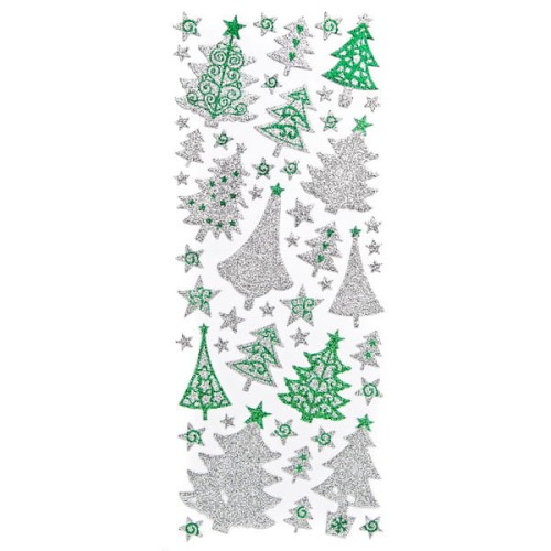Przejdź do produktu Naklejki brokatowe - choinki silver & green, 53szt, Dp Craft