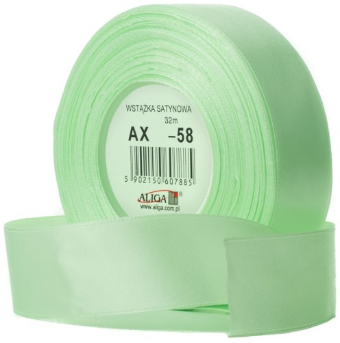 Przejdź do produktu Wstążka satynowa blado-zielona 25 mm 32 mb. AX25-58, Aliga