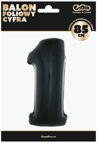 Przejdź do produktu Balon foliowy B&C cyfra 1, czarna 92 cm GoDan