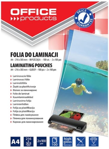 Przejdź do produktu Folia do laminowania A4, 2x100mikr, błyszcząca, 100szt, transparentna, Office Products