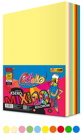 Przejdź do produktu Papier ksero kolorowy A4 80g. mix 500 ark. 10x50 ,Pastello