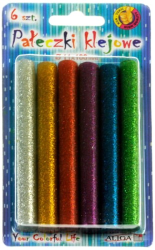 Przejdź do produktu Klej termotopliwy sztyft 11 x 100 mm mix kolorów op.6 szt. JB11-MIX, Aliga