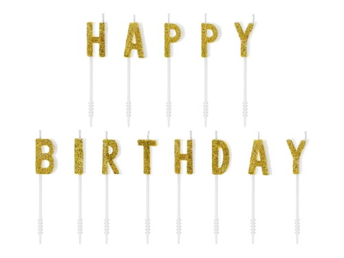 Przejdź do produktu Świeczki urodzinowe Happy Birthday, złoty, 2,5cm: 1op./13szt.