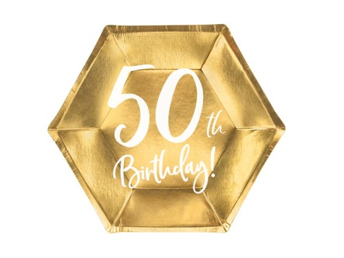 Przejdź do produktu Talerzyki 50th Birthday, złoty, 20cm: 1op./6szt.