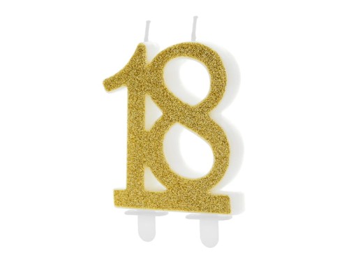 Przejdź do produktu Świeczka urodzinowa liczba 18, złoty, 7.5cm
