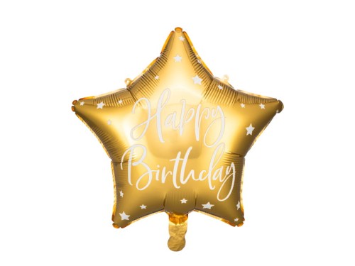 Przejdź do produktu Balon foliowy Happy Birthday, 40cm, złoty