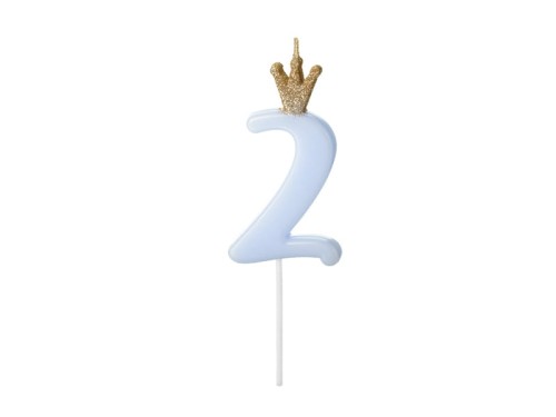 Przejdź do produktu Świeczka urodzinowa Cyferka 2,  jasny niebieski, 9.5cm