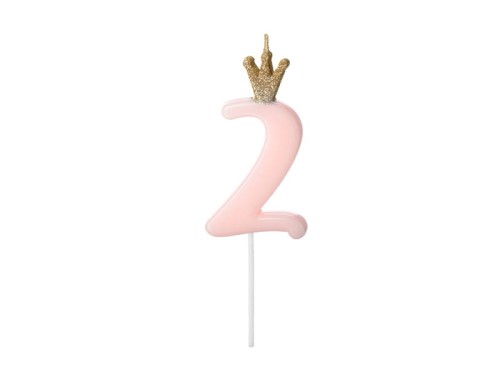 Przejdź do produktu Świeczka urodzinowa Cyferka 2,  jasny różowy, 9.5cm