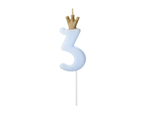Przejdź do produktu Świeczka urodzinowa Cyferka 3,  jasny niebieski, 9.5cm