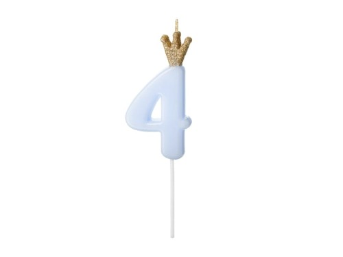 Przejdź do produktu Świeczka urodzinowa Cyferka 4,  jasny niebieski, 9.5cm