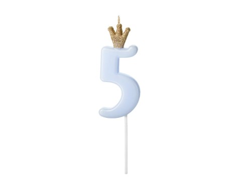 Przejdź do produktu Świeczka urodzinowa Cyferka 5,  jasny niebieski, 9.5cm