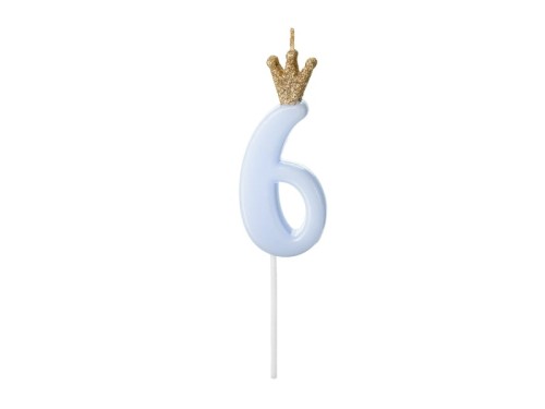 Przejdź do produktu Świeczka urodzinowa Cyferka 6,  jasny niebieski, 9.5cm