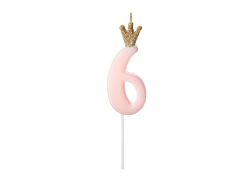 Przejdź do produktu Świeczka urodzinowa Cyferka 6,  jasny różowy, 9.5cm