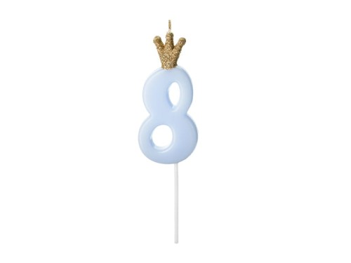 Przejdź do produktu Świeczka urodzinowa Cyferka 8,  jasny niebieski, 9.5cm
