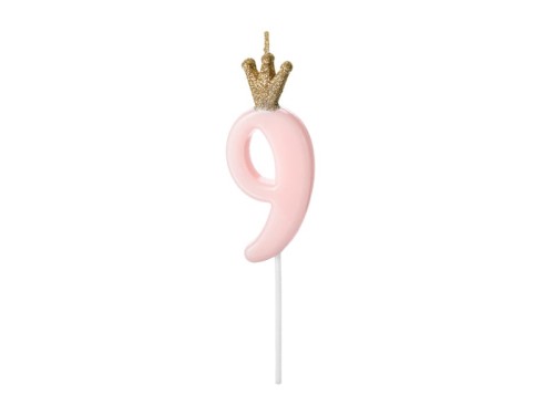 Przejdź do produktu Świeczka urodzinowa Cyferka 9,  jasny różowy, 9.5cm