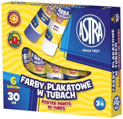 Przejdź do produktu Farby plakatowe 6kol w tubie 30ml ASTRA
