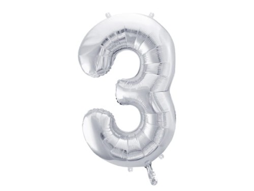 Przejdź do produktu Balon foliowy Cyfra ''3'', 86cm, srebrny