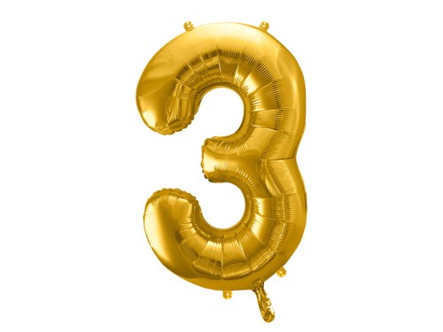 Przejdź do produktu Balon foliowy Cyfra ''3'', 86cm, złoty