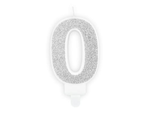 Przejdź do produktu Świeczka urodzinowa Cyferka 0, srebrny, 7cm