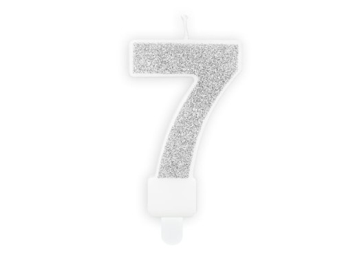 Przejdź do produktu ŚWIECZKA CYFERKA 7 SREBRNA BROKAT