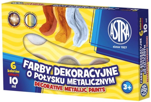 Przejdź do produktu Farby dekoracyjne metaliczne 6kol 10ml ASTRA