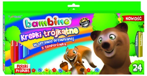 Przejdź do produktu Kredki BAMBINO trójkątne 24kol.w drewnie+temp. MAJ