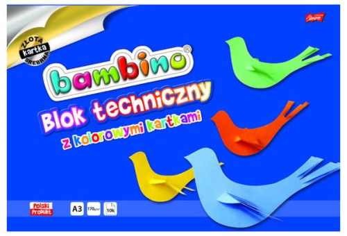 Przejdź do produktu Blok techniczny A3 kolorowy 10k Bambino MAJEWSKI,