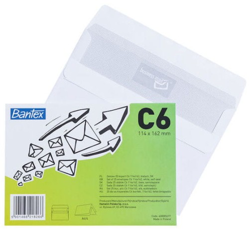 Przejdź do produktu Koperta C6 biała SK 25 szt, Bantex